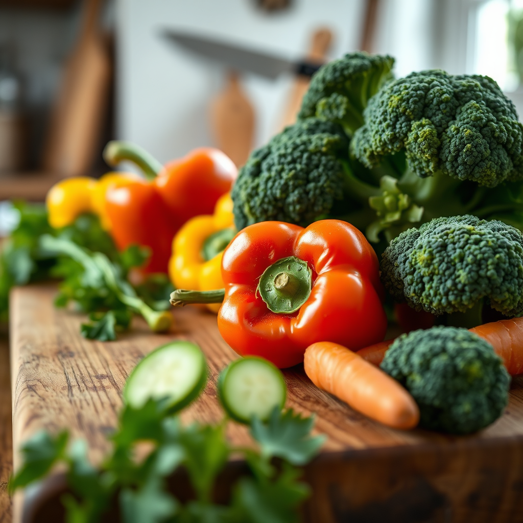 Fresh vegetables being chopped
