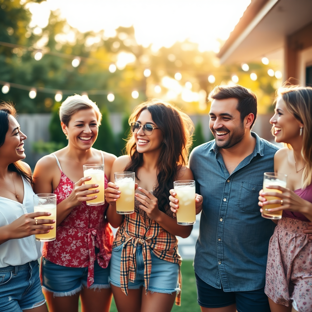 Happy people enjoying lemonade outdoors