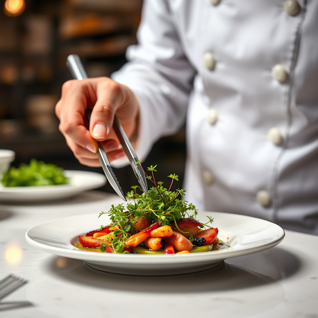 Chef plating a meal