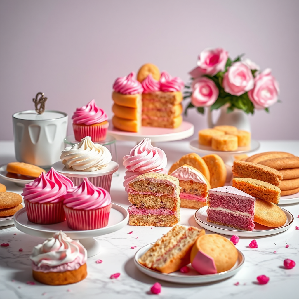 Delicious spread of cakes, cookies and treats