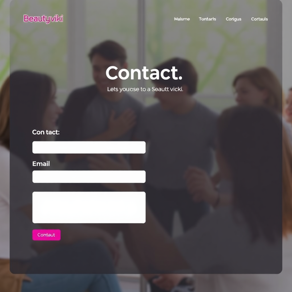 A clean and professional contact page on the Beauty viki website. The page features a contact form, email address, and social media links. The background is a supportive and collaborative environment, suggesting the welcoming nature of the Beauty viki team. The overall message is one of accessibility and open communication.