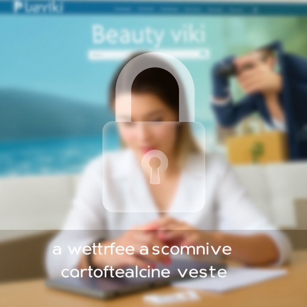 A padlock symbol overlaid on a blurred image of a person using the Beauty viki website. The padlock symbolizes security and data protection. The background is a calming and trustworthy environment, emphasizing the commitment to privacy. The overall message is one of transparency and protecting user data.