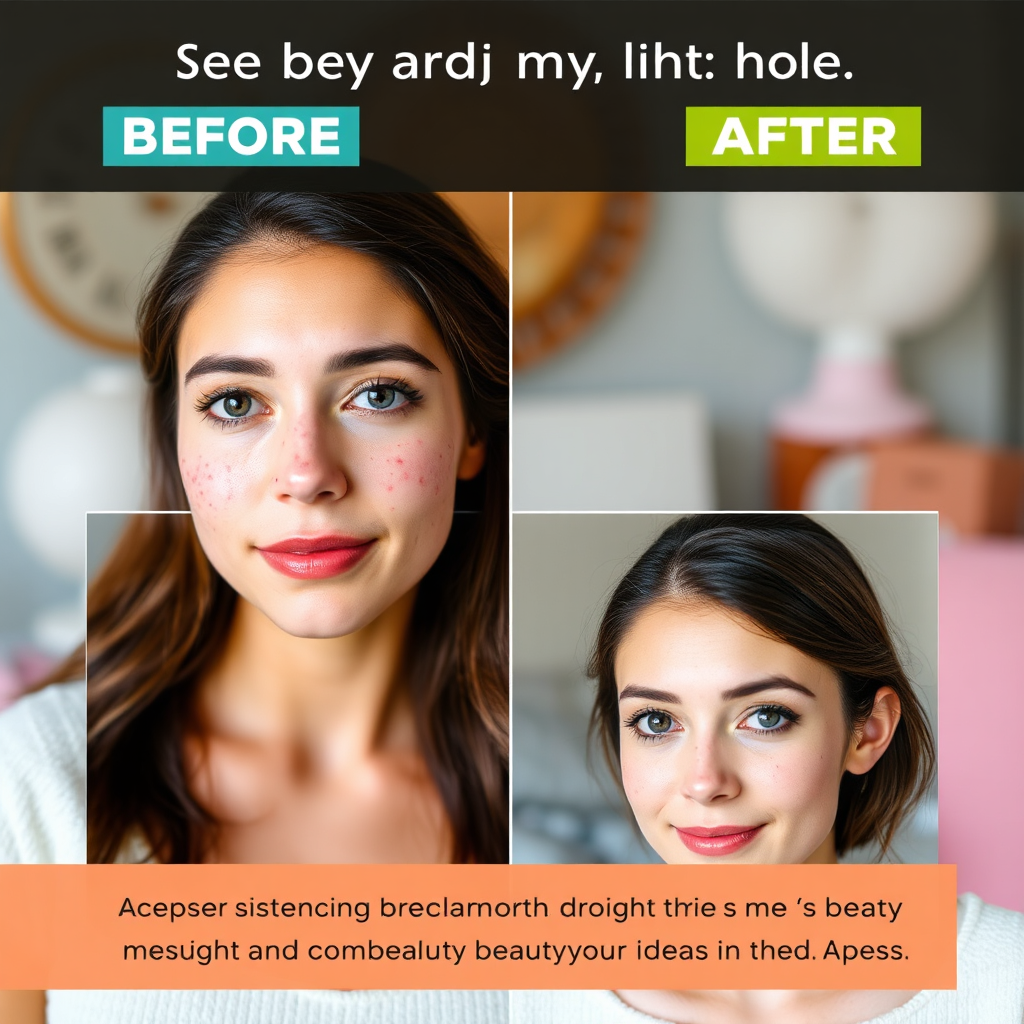 A split-screen showing a "before" and "after" scenario for a common beauty issue (e.g., a person with acne breakouts followed by the same person with clear skin after following the advice in the FAQ). The background is a supportive and encouraging environment, emphasizing the positive outcomes achievable with the help of Beauty viki. The overall message is one of hope and providing solutions to common beauty problems.
