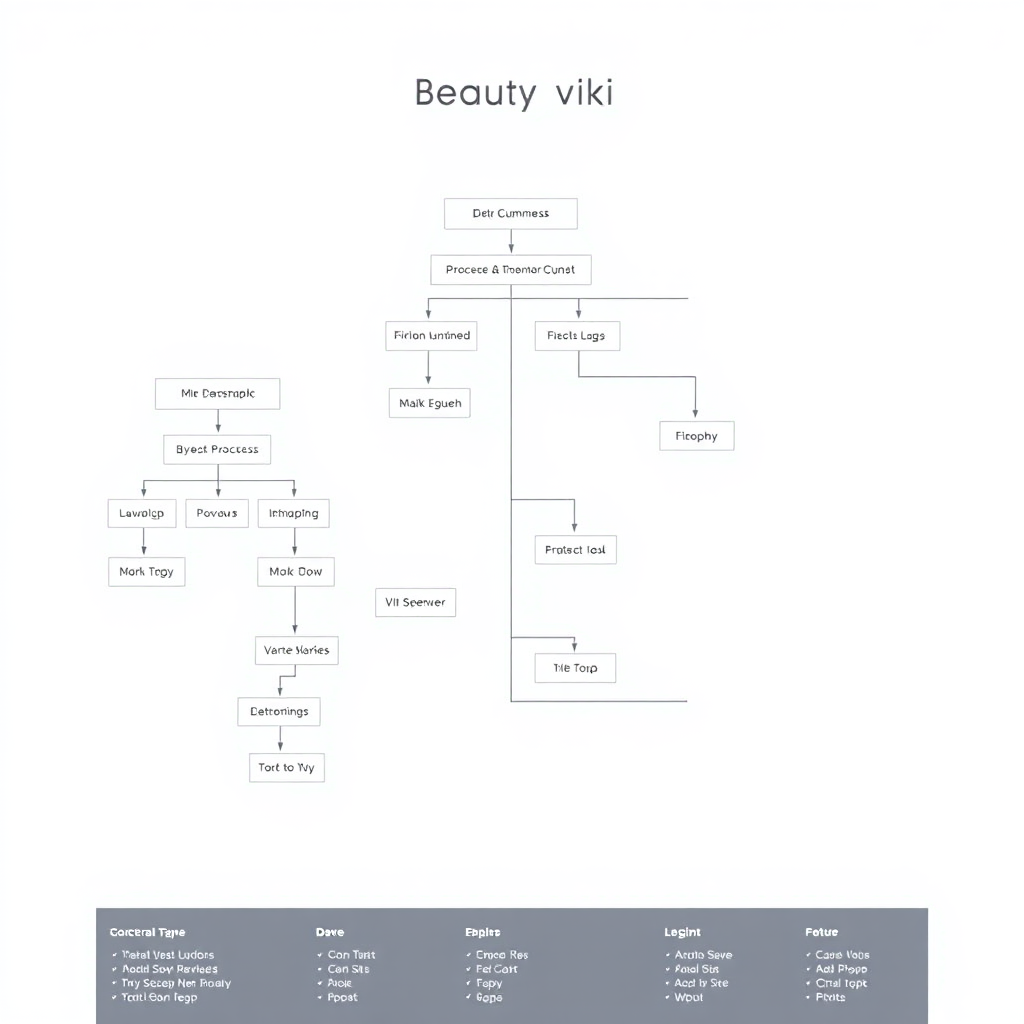 A visual representation of a website sitemap, showcasing the hierarchical structure of the Beauty viki website. The sitemap is organized and easy to understand, with clear links to different sections of the site. The background is a clean and minimalist design, emphasizing the importance of website navigation.