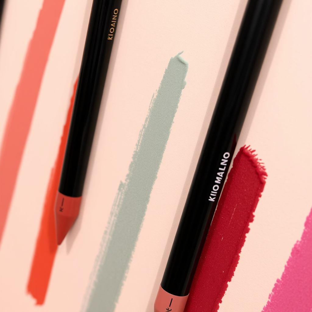 Close-up image showcasing various KIKO MILANO lip liners, swatched on a neutral background, demonstrating their color payoff and texture. Sharp, focused lighting to highlight the texture and pigment. The color palette focuses on the range of lip liner colors. The background is a clean, neutral surface. High-resolution macro photography. 4K resolution.