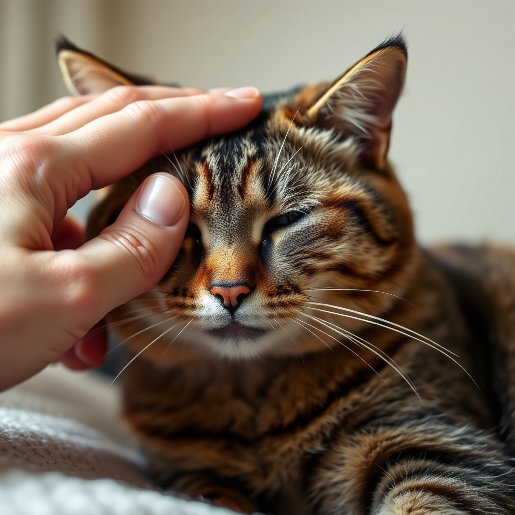 Owner gently petting a senior cat, symbolizing support