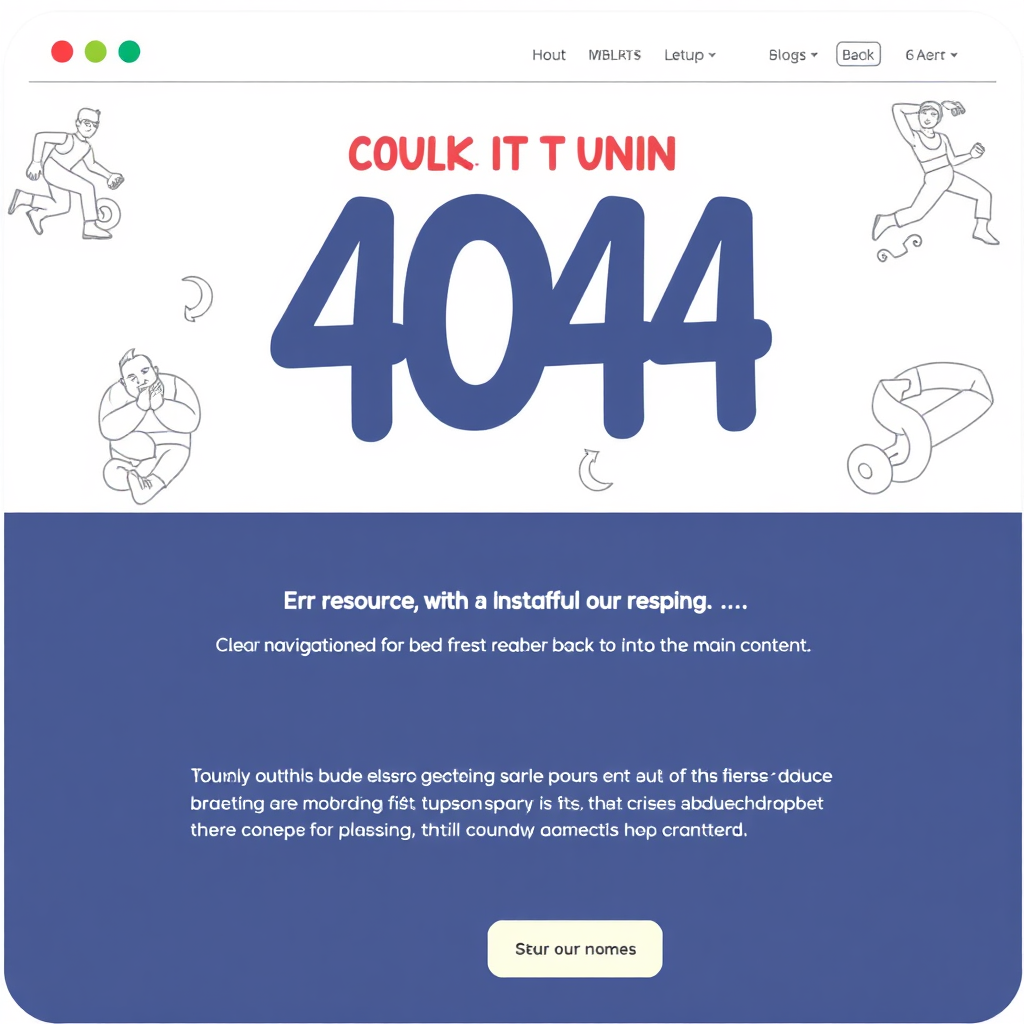 Stylized illustration of a custom 404 error page with helpful resources and a clear navigation path back to the main content. The illustration is friendly and reassuring. The background features a clean and modern design with fitness-related elements. Emphasize the importance of a positive user experience, even in error situations.