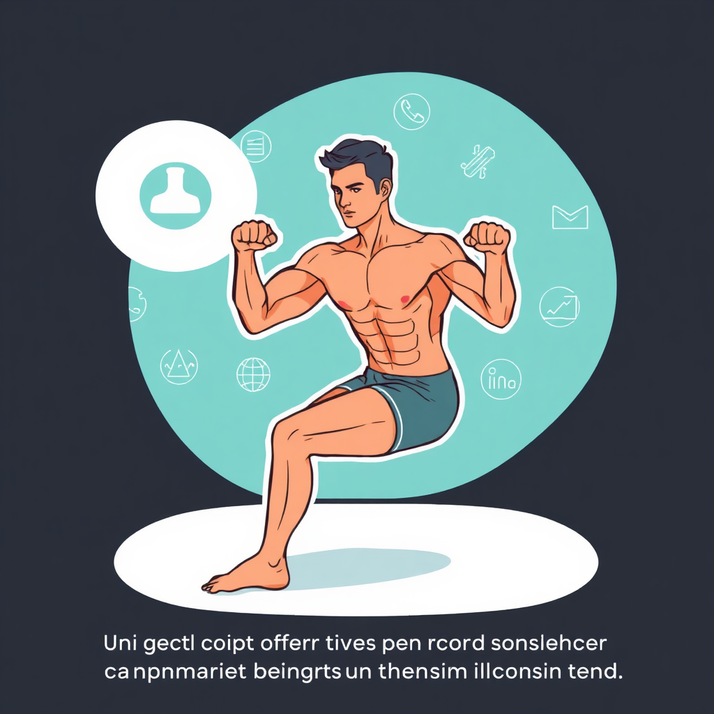 Stylized illustration of a person performing an exercise with perfect form. The illustration highlights key muscle groups and joint angles. The background features a clean and scientific design with subtle fitness-related icons. Emphasize the importance of proper form for maximizing results and preventing injuries.