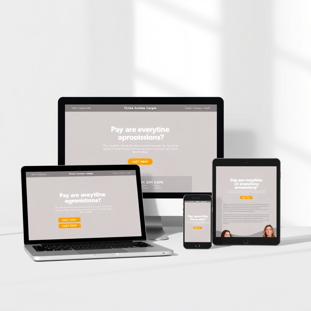 A clean and modern website design mock-up displayed on various devices (laptop, tablet, smartphone). The design features a clear call-to-action and professional branding. Soft, natural lighting highlights the responsiveness of the design. The color scheme is minimalist and modern, with a focus on readability and user experience. The overall impression is one of professionalism and effectiveness.