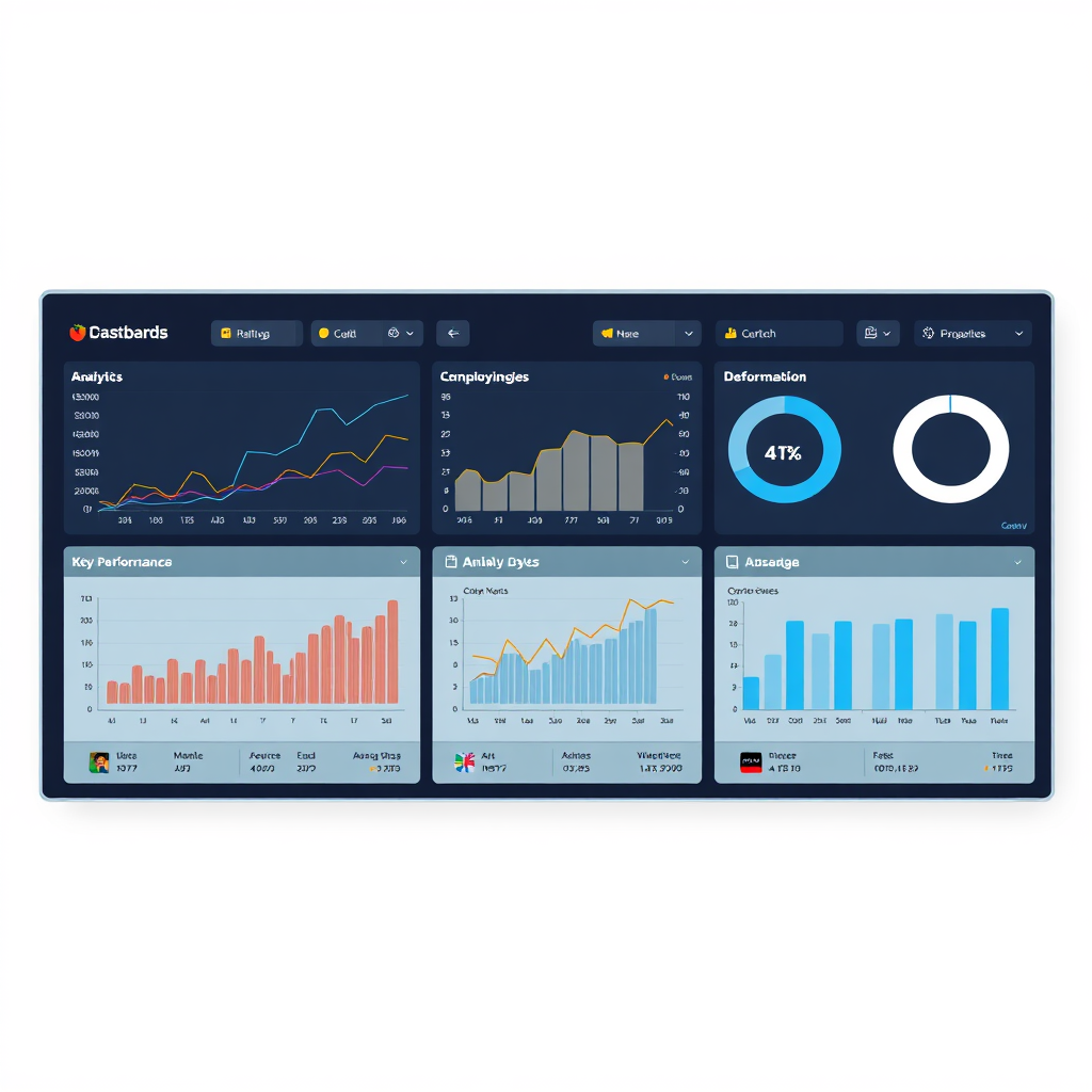 A dashboard displaying analytics data for a digital marketing campaign. The dashboard should feature graphs, charts, and key performance indicators (KPIs). The lighting should be bright and professional. The overall style should be informative and data-driven. Aim for a 4K resolution.