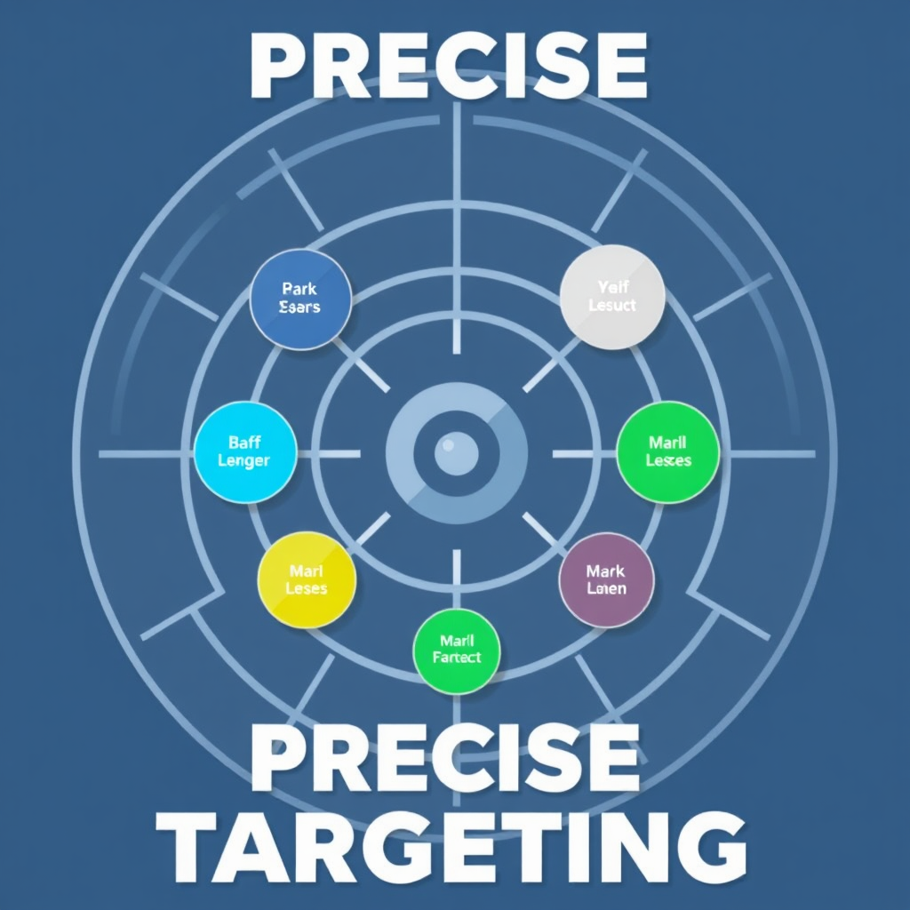 A stylized image representing precise audience targeting. Visualize a digital radar screen, with a target in the center and various circles representing different demographic and interest groups. The target is highlighted, symbolizing accurate audience identification. The color palette is professional and data-driven, with blues, grays, and greens. The overall style is modern and tech-focused.