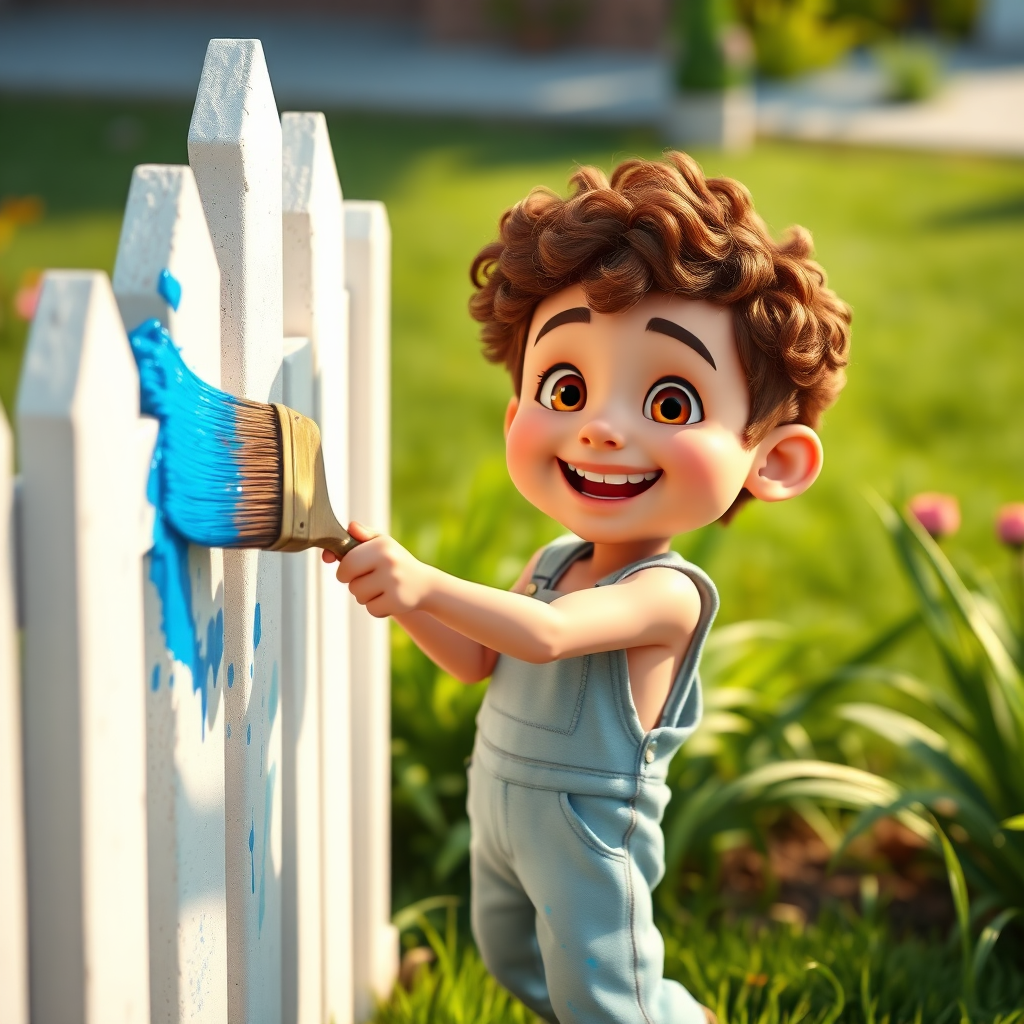 Jayden painting the fence