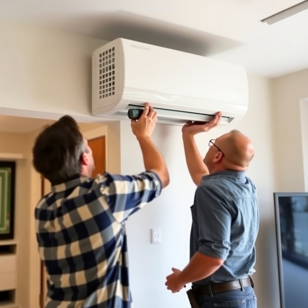 A brand new ductless AC unit being installed in a modern home setting. Showcase expertise.