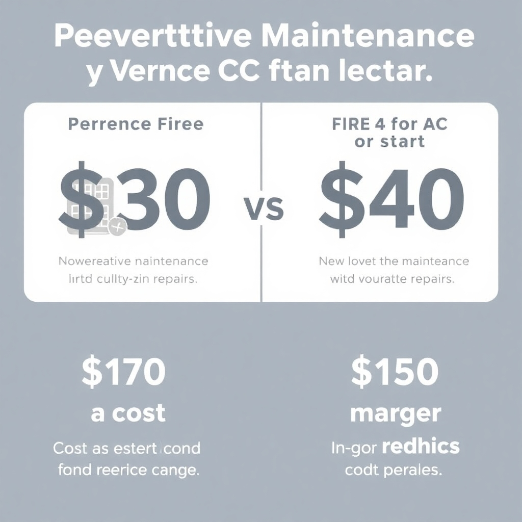 A comparison image illustrating the costs of preventative maintenance versus major AC repairs. A simple infographic with a clean design would effectively convey the message of cost savings.