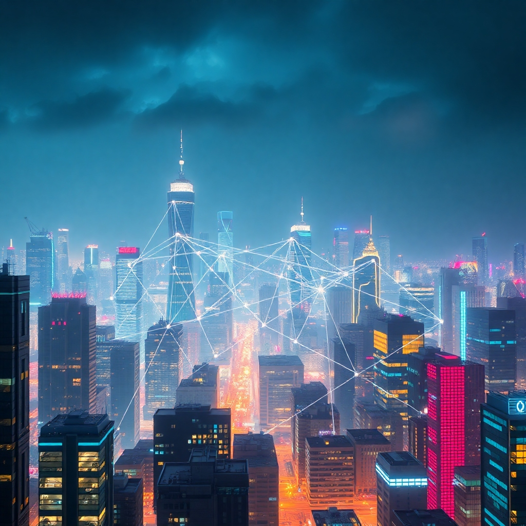 A futuristic cityscape with a subtle overlay of a neural network, highlighting AI recovering missed connections symbolized by faint lines connecting buildings. The lighting is vibrant and energetic, suggesting innovation and efficiency. Focus on the AI's ability to find and reconnect missed opportunities within a complex environment.