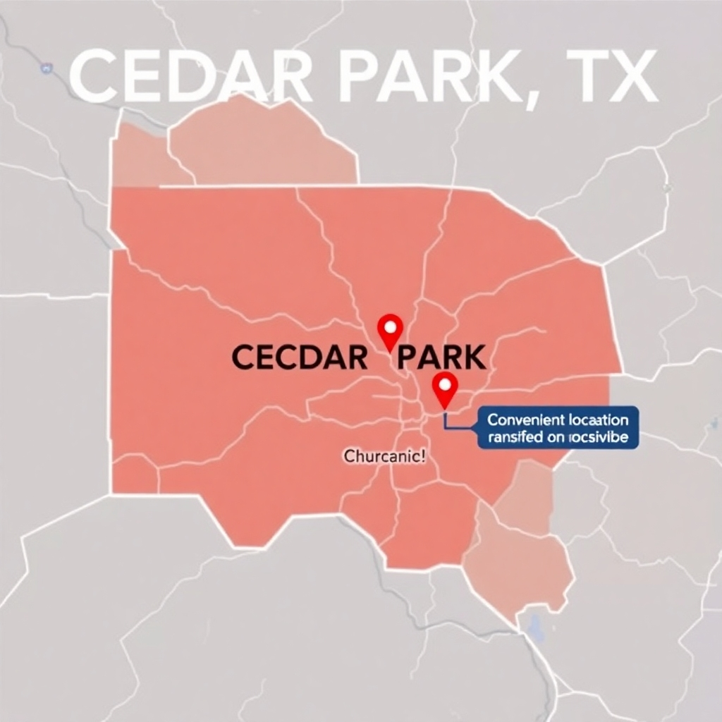 A map of Cedar Park, TX, highlighting the company's service area with a focus on convenient location and accessibility.  Technical specs: 4K resolution, high quality.