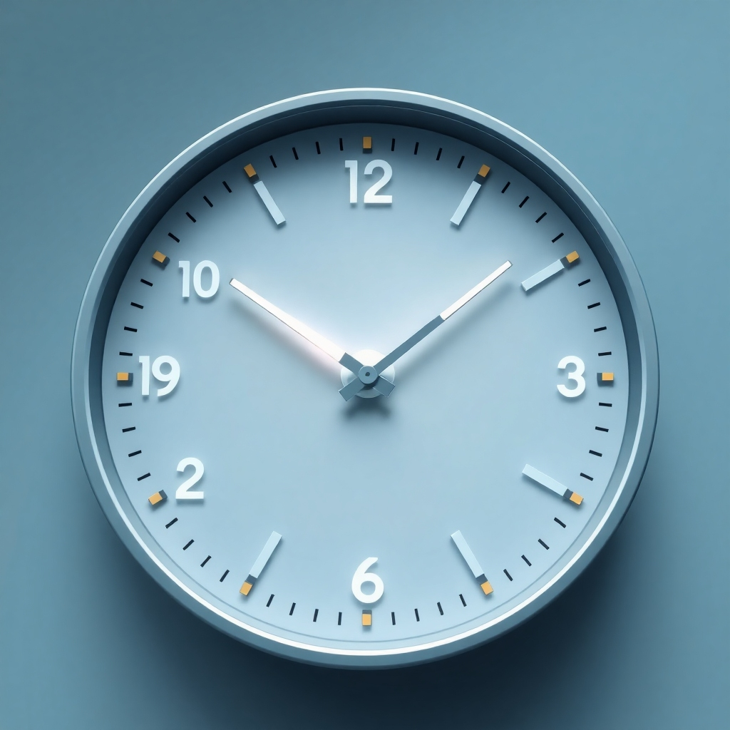 A photorealistic image of a clock face with integrated AI circuitry. The hands of the clock are glowing softly, and the background displays a subtle grid pattern representing the digital network. The color palette is dominated by calming blues and greys, suggesting reliability and efficiency. The image should convey the idea of constant, unwavering support. Style Reference: Clean, modern technology aesthetics. Technical Specs: 4K, photorealistic.