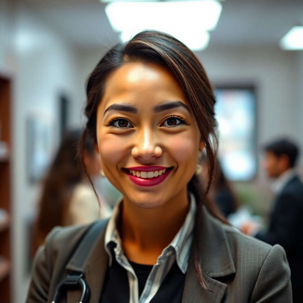 A photorealistic image of a friendly and approachable spokesperson making direct eye contact with the camera, conveying sincerity and trustworthiness.  They are dressed in attire appropriate for their profession and the brand's image. The setting is warm and inviting, possibly a casual office environment. The background is slightly blurred to focus attention on the spokesperson.