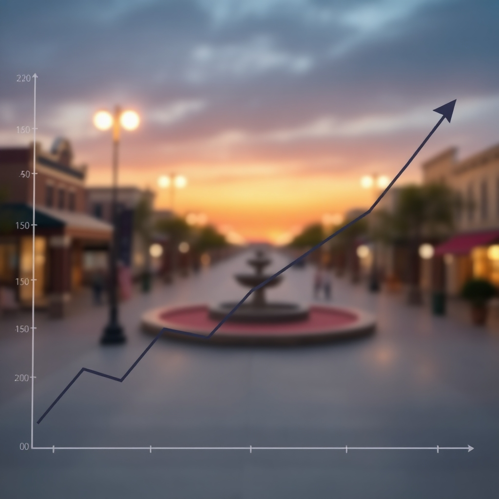 A photorealistic image of a graph showcasing significant website traffic and conversion rate growth.  In the background, a blurred image of the Centerville, Texas town square should be visible, connecting the success to the local community.