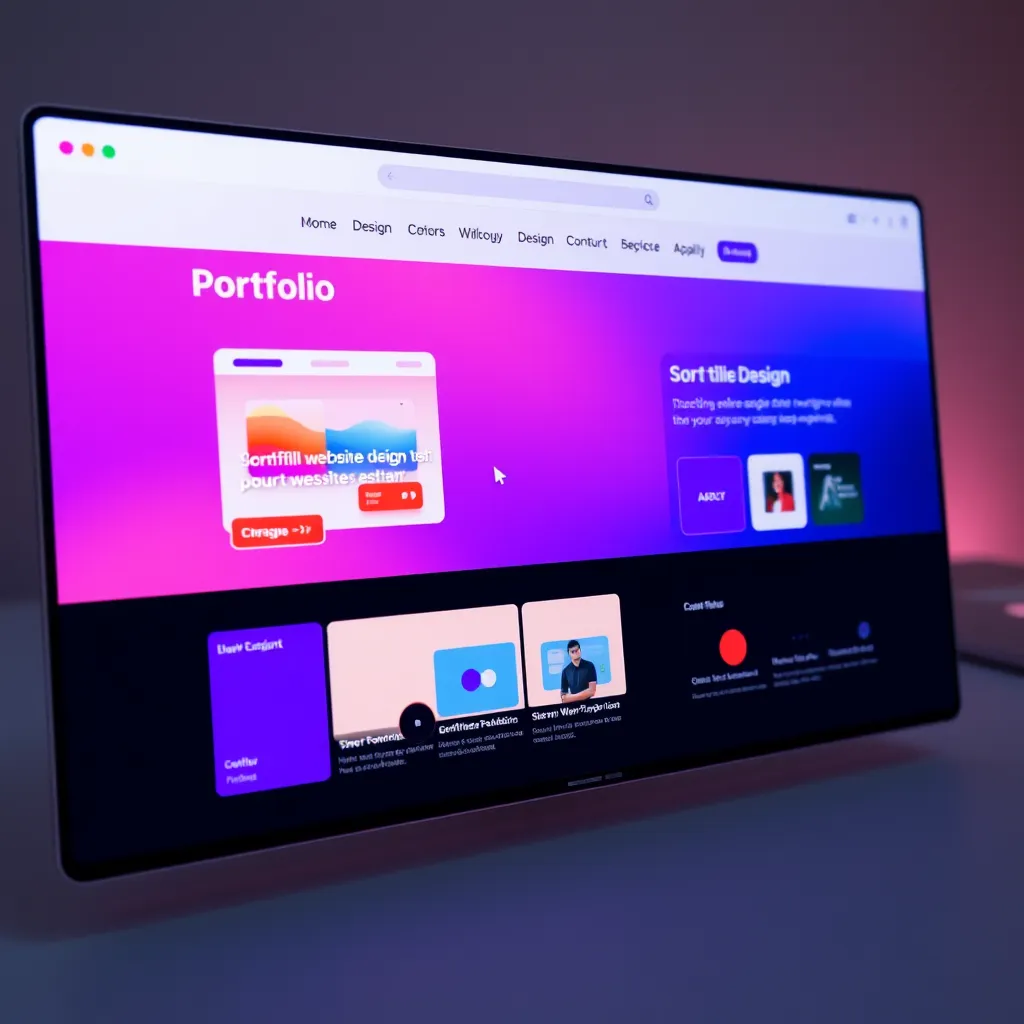 A portfolio page showcasing a website design, featuring a dynamic and interactive user interface.  The screen is filled with vibrant, interactive elements, such as a scrolling animation of a portfolio website's design, a clickable menu that expands and reveals hidden content, and a slider that allows users to explore different design options.  The page uses a contrasting color scheme to highlight the interactive elements, and subtle animations draw the user's eye to key areas of the website design.  The user interface is clean and intuitive, allowing users to easily navigate the page and discover the design work. The image captures a moment of user interaction, with a cursor hovering over an interactive element.  The image is rendered in ultra-high resolution, capturing the vibrant colors and intricate details of the user interface.  Style reference:  The aesthetic is similar to Apple's interactive website experiences, with clean lines, intuitive navigation, and dynamic animations.  8K resolution, hyperrealistic, ultra-detailed.