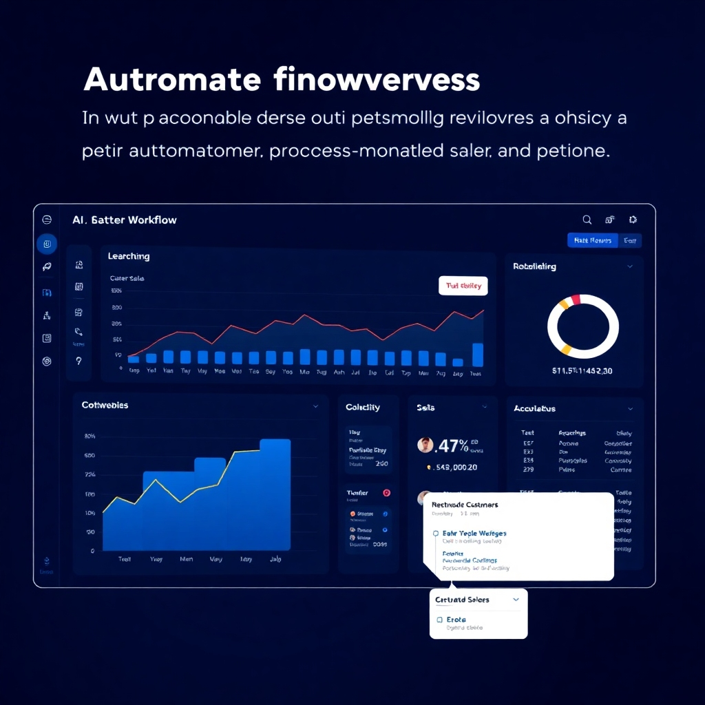 A sleek dashboard interface showing automated workflows and personalized customer interactions managed by AI. The UI is clean and intuitive, featuring dynamic graphs and real-time data. The focus is on showcasing the AI's ability to optimize and automate sales processes, making them more efficient and effective.
