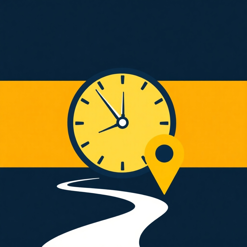 A stylized graphic illustration of a clock with a fast-forward symbol, combined with a map pin pointing Cedar Park. The style should be sleek and modern, with a vibrant color palette that conveys speed and efficiency. High-quality 4K resolution