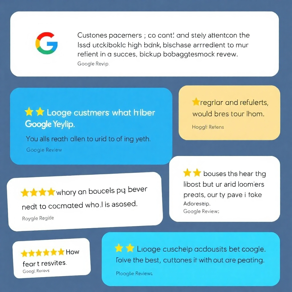 A stylized illustration showing a collage of positive customer review excerpts from different sources (Google, Yelp, etc.), in a format that is attractive and readable.