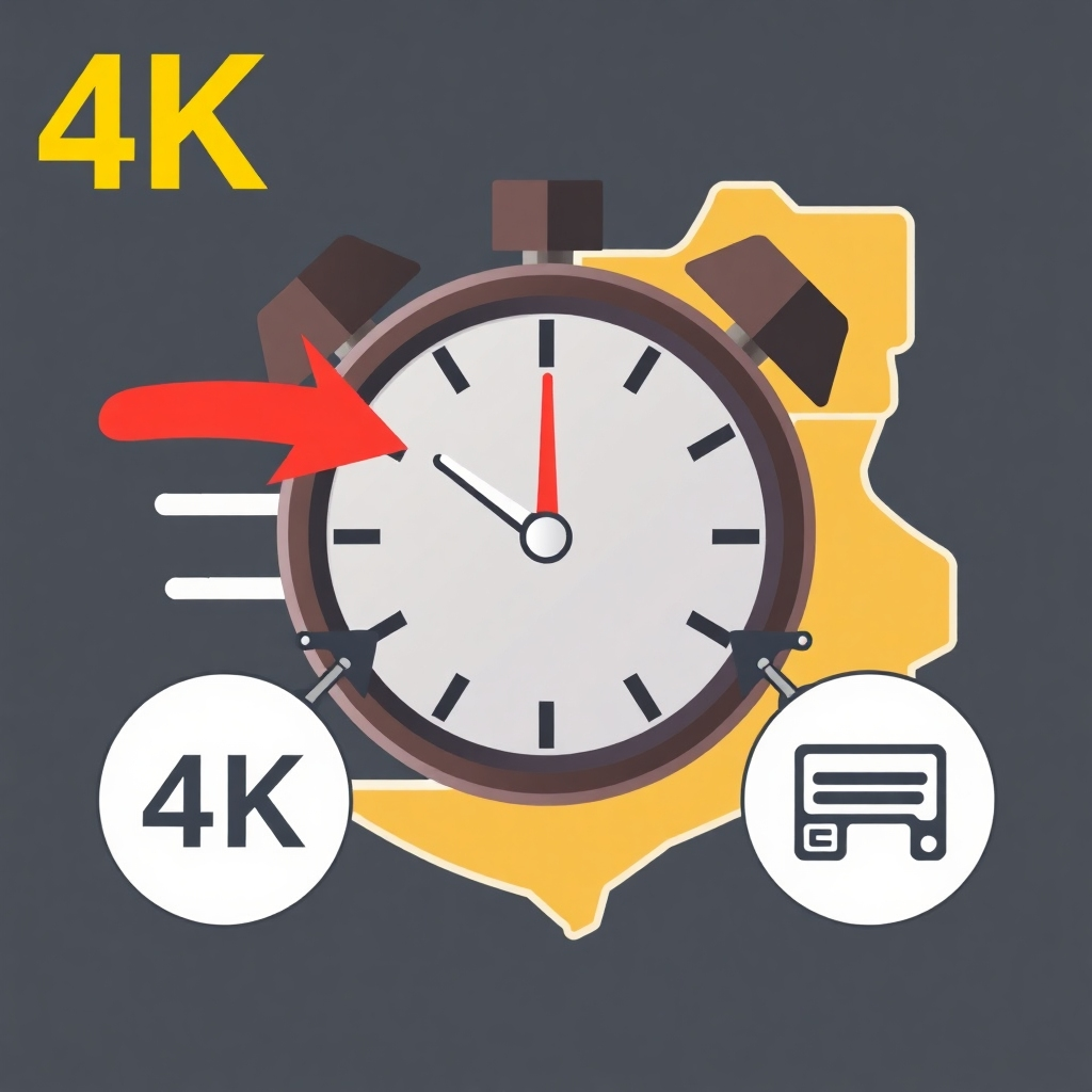 A stylized image, 4K resolution, of a fast-moving clock, arrows pointing to a symbol of a repaired AC, and a Cedar Park city map in the background. Color palette uses dynamic and contrasting colors. Style references: Speed and efficiency-focused imagery.  Minimalist design with bold, clear symbols.