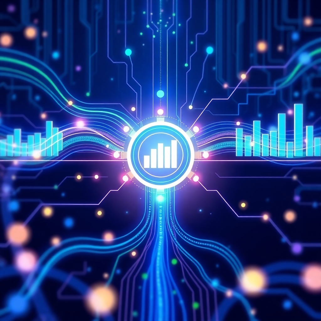 A stylized image of a data stream flowing into a central hub, where it is processed and transformed into actionable insights. The insights are represented as glowing charts and graphs. The color palette is cool and professional, with blues, greens, and purples. Style Reference: Data visualization, information architecture. Technical Specs: 4K, high quality rendering.