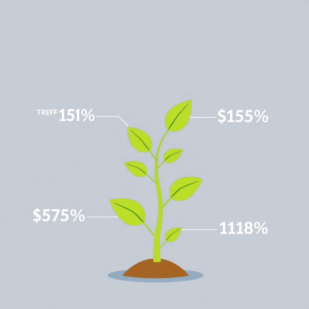 A stylized image of a growing plant representing website traffic and SEO performance, with keywords and numbers visually connected. Use a vibrant color palette. The style should be clean and modern.