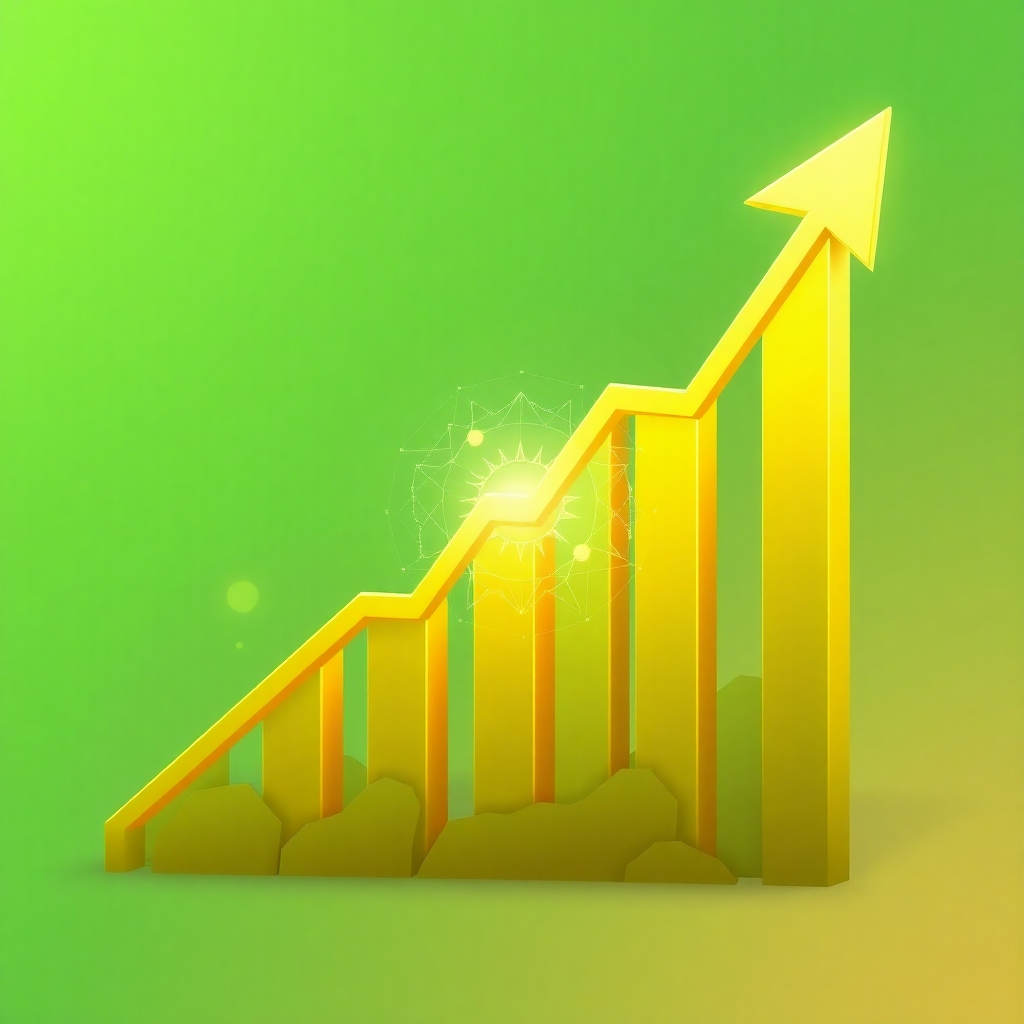 A stylized image of a growing graph with a sharp upward trend, powered by a glowing AI core. The graph represents increased revenue generation. The color palette is vibrant and optimistic, with greens and golds representing growth and prosperity. Style Reference: Business success, financial growth. Technical Specs: 4K, high quality rendering.