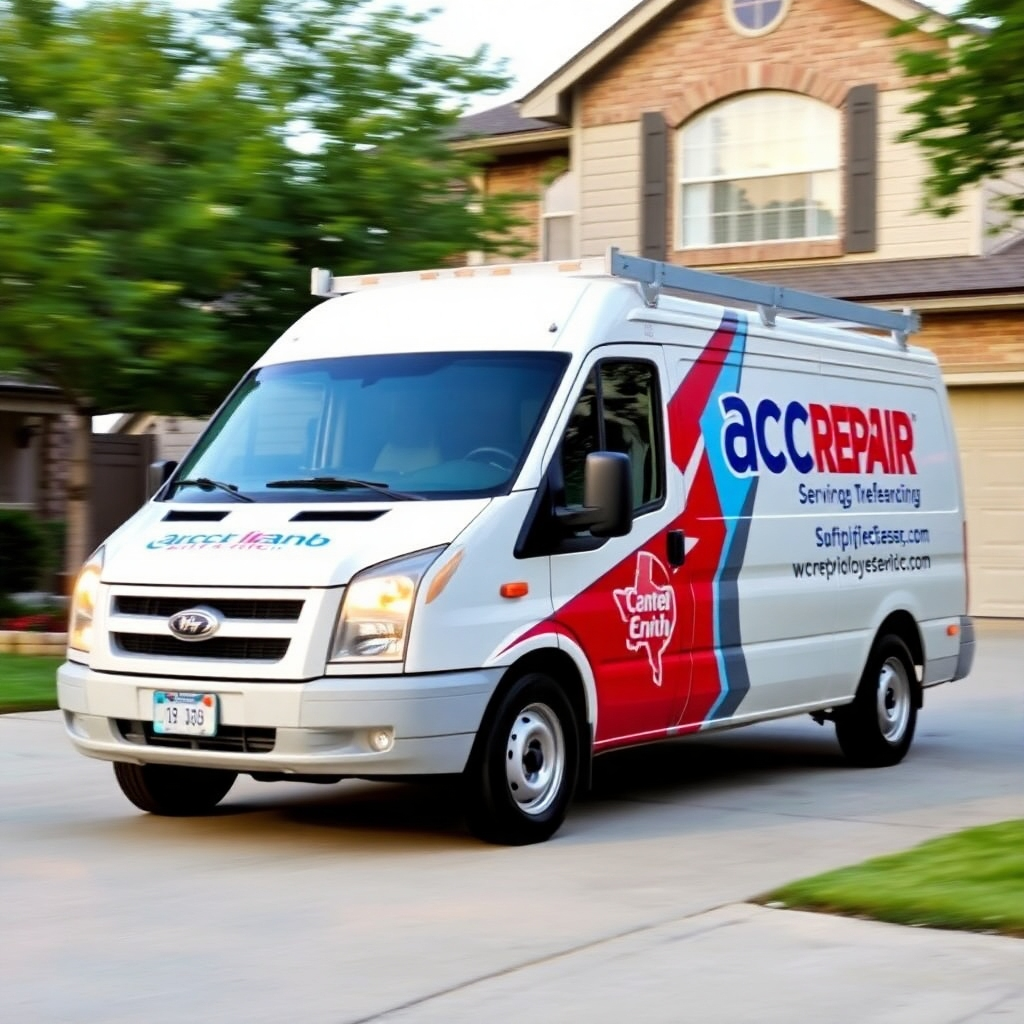 An image depicting a Cedar Park TX AC Repair service van arriving quickly at a house in need of repair, conveying speed and prompt service.