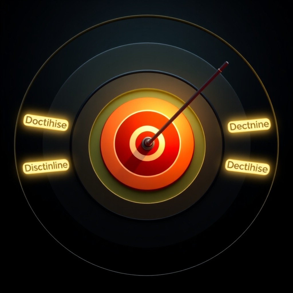 Create a stylized image representing a bullseye target with each ring containing a glowing domain name. The rings should radiate outward, symbolizing expanding reach and success in reaching target audiences with each acquired lead. The color palette should be modern and clean, with the bullseye prominently displayed in the center, drawing attention to the precision and accuracy of Dominion's leads. The lighting should be sharp and bright, signifying the clarity and focus of targeted marketing with quality leads.