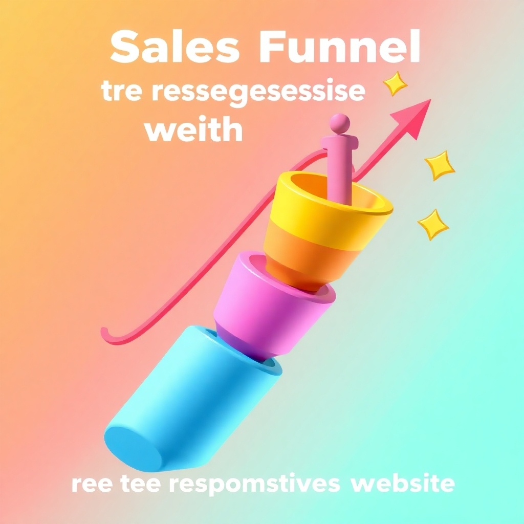 Stylized image showing a sales funnel graphic representing successful user engagement on a responsive website. Use bright colors, showing a positive trajectory. The style could be a 3D rendering, with an emphasis on dynamic elements.