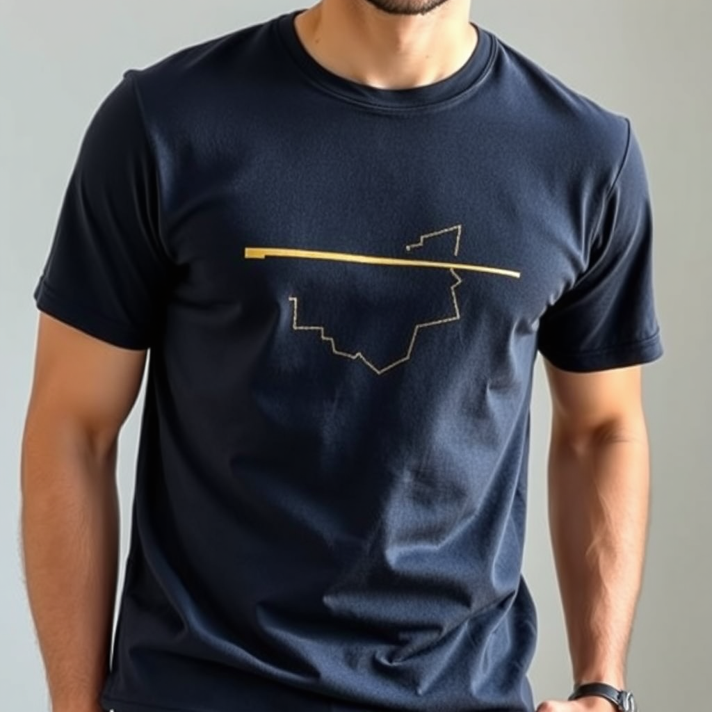 Person trägt T-Shirt mit Goldmotiv