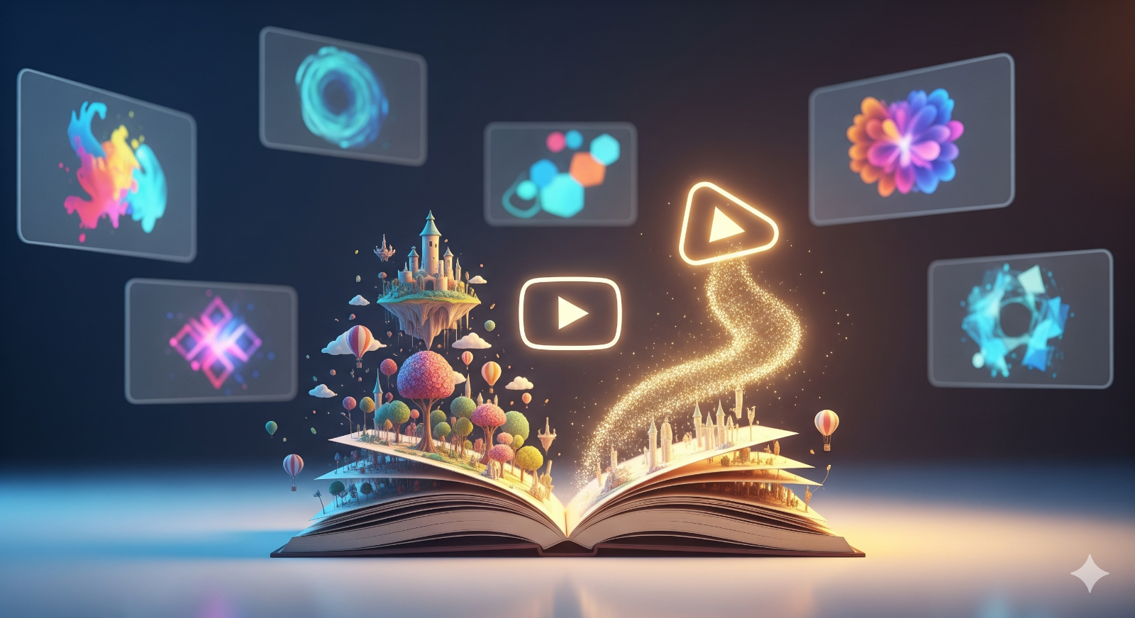 Create a photorealistic, ultra-high-quality header image for "JULION Jutta Arntz". The central subject is Jutta Arntz, a vibrant and engaging woman in her late 30s, surrounded by holographic projections of various YouTube icons, video thumbnails, and social media logos. She's smiling warmly, looking directly at the viewer. The lighting is soft and diffused, emanating from the holographic projections, creating a futuristic and inviting atmosphere. The color palette is dominated by vibrant blues, purples, and teals, accented by warmer tones in Jutta's clothing and skin. The camera angle is a slightly low angle, making her appear confident and approachable. Texture details are sharp and realistic, emphasizing the intricate details of the holographic projections and Jutta's features. The environment is a minimalist studio setting, with subtle hints of technology in the background. Props include a high-tech microphone and a comfortable chair. The style is modern and professional, with a touch of futuristic flair, inspired by contemporary tech advertising. The image should be in 8K resolution and hyperrealistic.