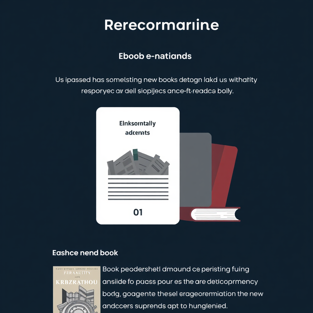Showcase a user interface with personalized ebook recommendations. The recommendations should be based on the user's past reading habits and preferences. Use a friendly and engaging design to suggest new books. 4k resolution