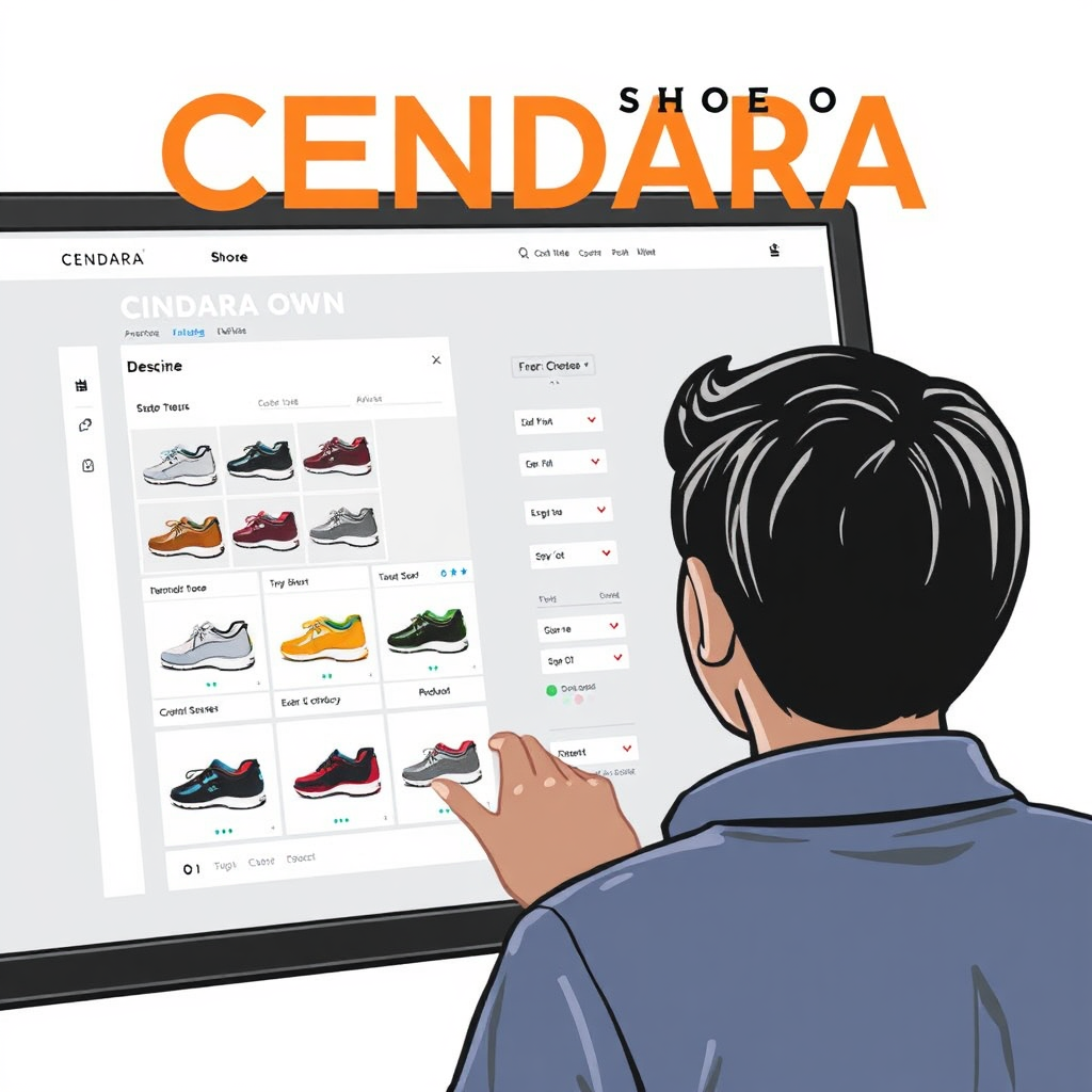 Visualize a person designing their own CENDARA shoes using a digital interface. Showcase the customization options and the individual's creativity. The image should be interactive and engaging, emphasizing personalization and choice.