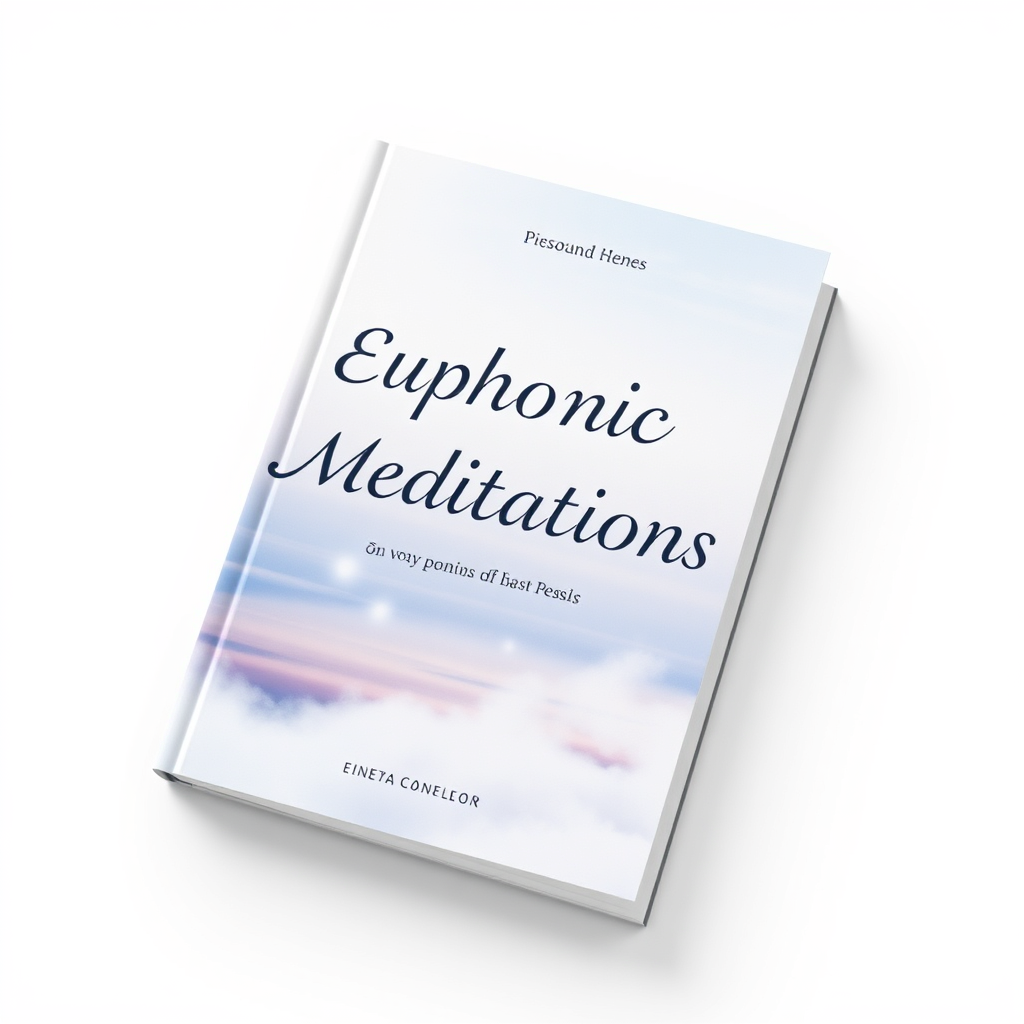 A mockup of a custom Euphoric Meditations book design, featuring a personalized cover with a tranquil image and a calming color scheme. The book is displayed on a clean, white background, emphasizing its elegant and personalized nature.