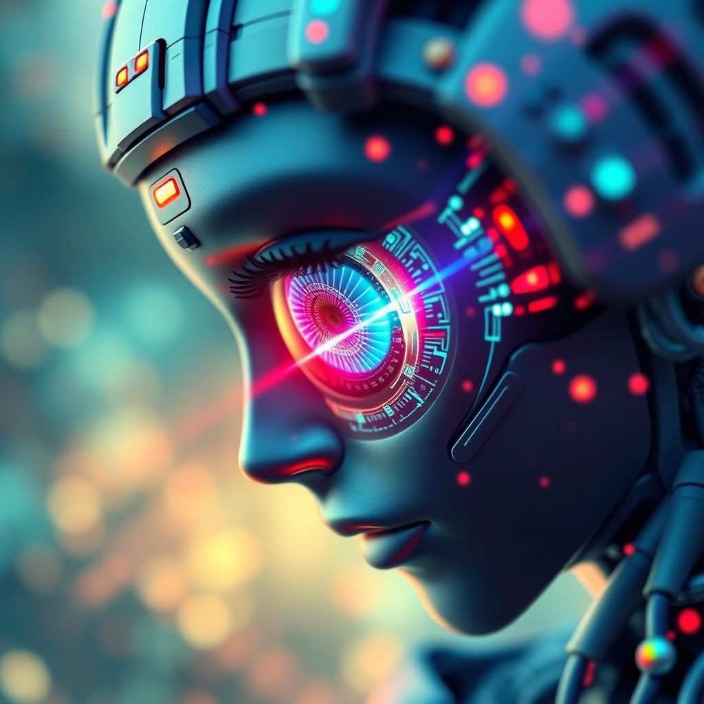 An AI core, generating images tailored to the requestor's vision. Colors used are vibrant, with lots of visual effects. Technical specs: 4k resolution