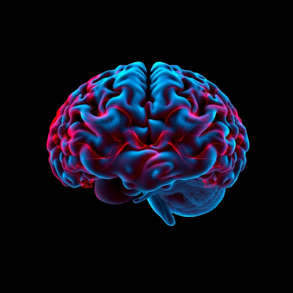 A brain scan transforming from chaotic red to ordered blue lines