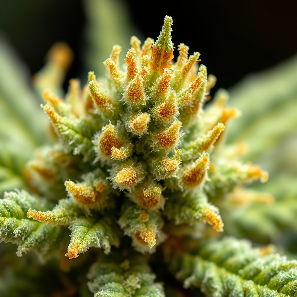 A microscopic view of cannabis trichomes, highlighting their unique structure and properties. Focus on scientific accuracy and visual appeal. 4k resolution, microscopy style.