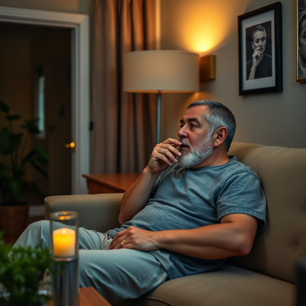 A photorealistic image depicting a patient responsibly consuming medical cannabis in a designated private residence. The scene should be peaceful and relaxing, with soft lighting and comfortable furniture. Style: Lifestyle photography with a focus on responsible consumption.