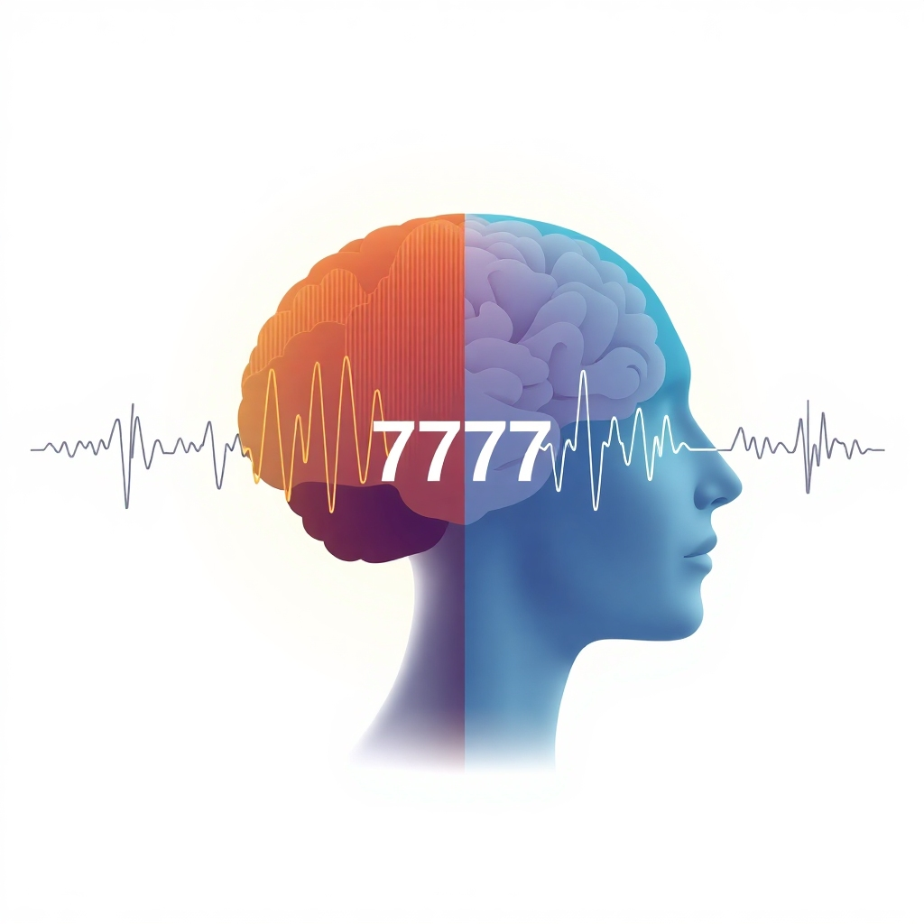 A scientific illustration showing brainwave patterns shifting from a state of high activity to a state of relaxation under the influence of the 777 Hz frequency. The image should include subtle visual cues representing the scientific processes involved. Style: Illustrative, technical. Resolution: 4K.