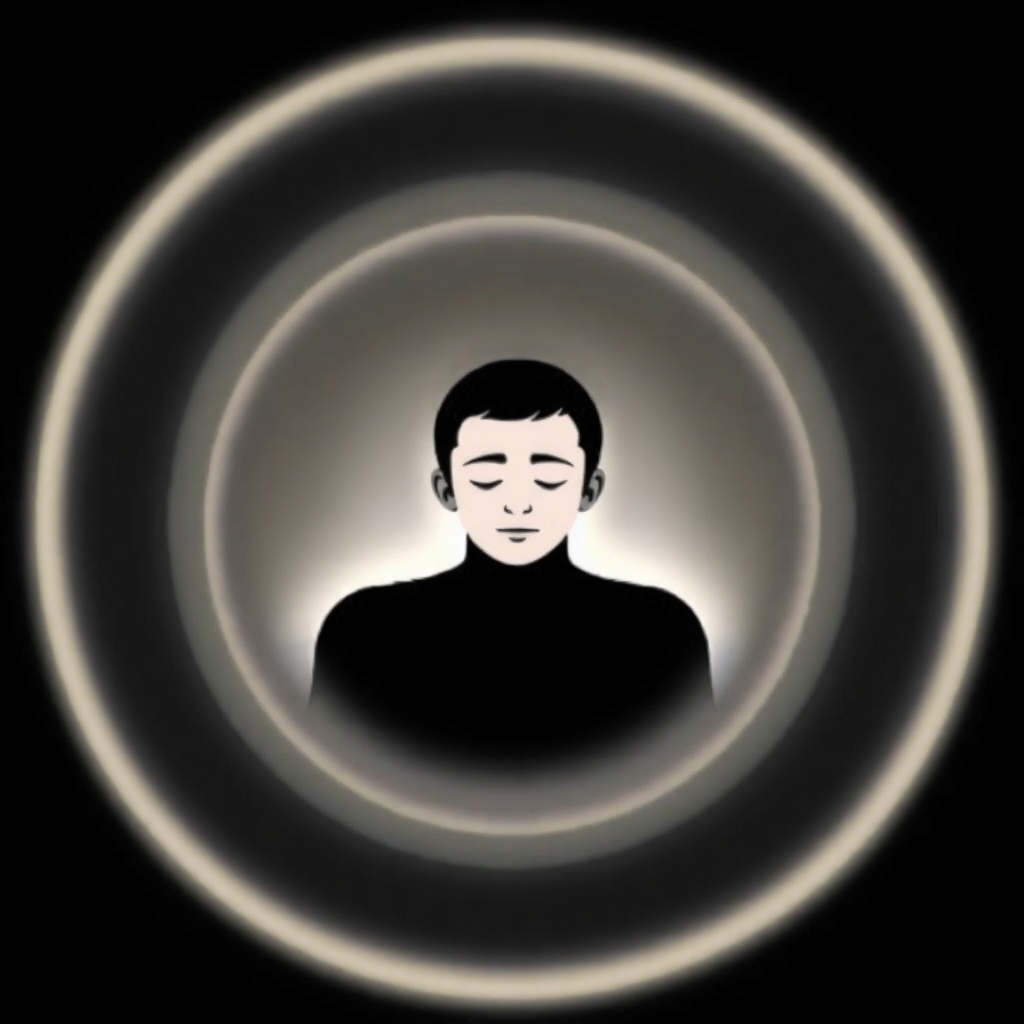 A sleeping person surrounded by concentric circles of light, symbolizing focus and concentration. The circles radiate outward from the person's head, pushing away distracting elements. The style is minimalist and clean, with a focus on visual clarity.