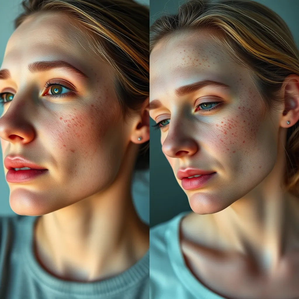 A split-screen image. On one side, a woman with a healthy, glowing complexion and a balanced menstrual cycle. On the other side, a woman experiencing acne breakouts and irregular periods, symbolizing the impact of nutrient deficiencies on women's health.
