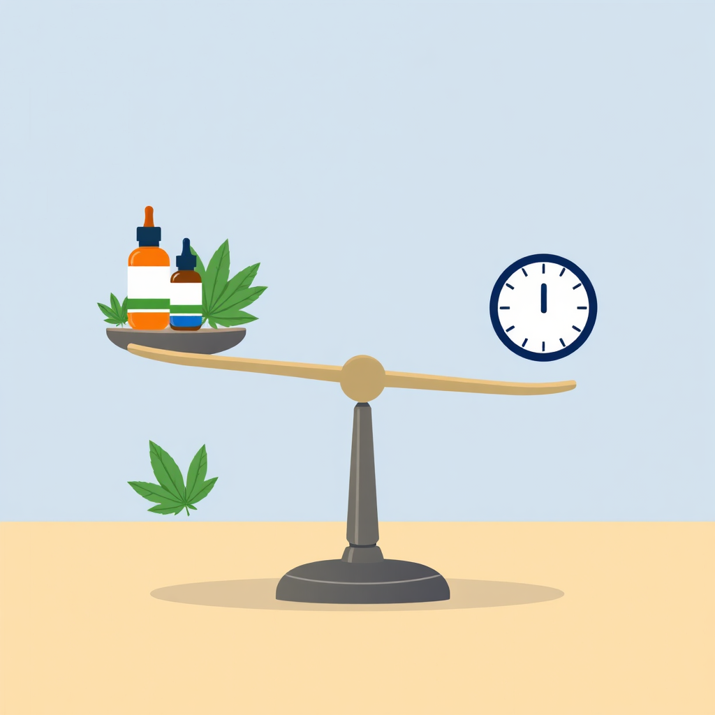 A stylized graphic depicting a balanced scale, with cannabis products on one side and a weight representing the legal limit on the other. The background should be a clear and uncluttered space. Use a color palette of calming blues and greens. Style: Modern infographic illustration.