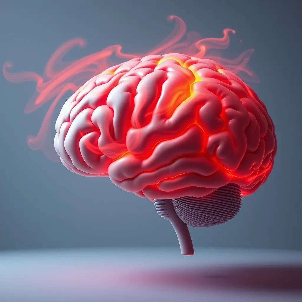 A stylized illustration depicting a human brain with swirling, vibrant colors representing inflammation.  The image should transition to a calm, neutral color palette with a calming, serene atmosphere, symbolizing the reduction in inflammation through the carnivore diet.