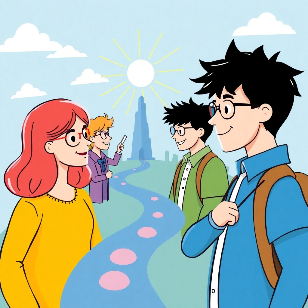 A stylized illustration showing different learning styles represented by unique learning pathways converging towards a bright and successful future.