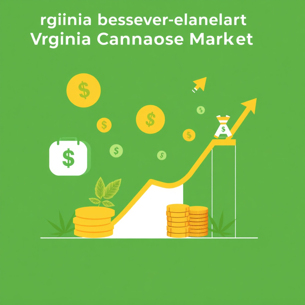 A stylized image depicting a graph showing the economic growth of Virginia's cannabis market. The graph is ascending, and it is accompanied by icons representing money, jobs, and economic prosperity. The color palette should be bright and optimistic, using greens and golds. The overall style should be clean and modern, resembling an infographic. 4K resolution, high quality.